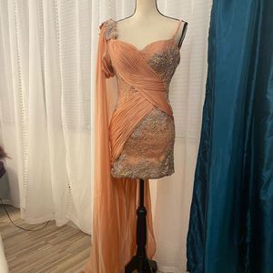 Peach beaded evening gown or prom dress